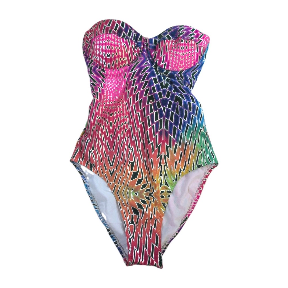 Red Carter Swimsuit Womens XS Multicolor One Piece Neon Rainbow Strapless - New